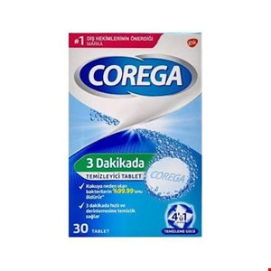 قرص تمیز کننده دندان مصنوعی کورگا مدل 3.dakikadaبسته 30عددیcorega
